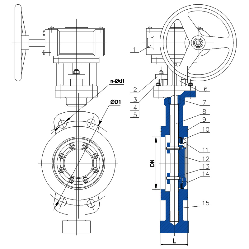 Metal-Seated-Eccentric-Butterfly-Valve-(Wafer-Type)-Drawing