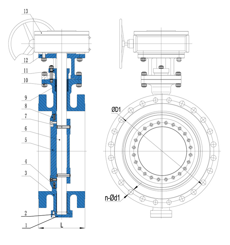 Double eccentric butterfly valve drawing