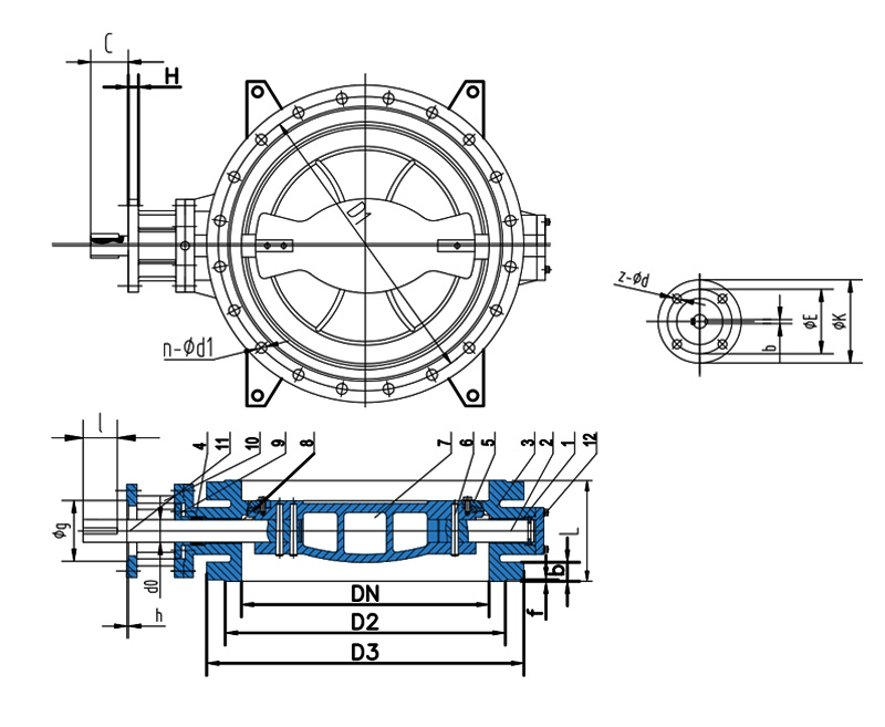 Resilient-Seated-Eccentric-Flanged-Butterfly-Valve-Drawing