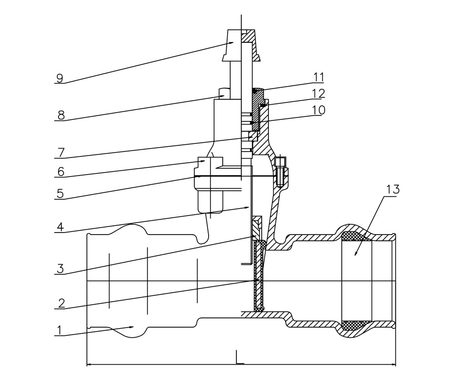 Socket-Type-Soft-Seal-Gate-Valve-Square-Cap-Drawing