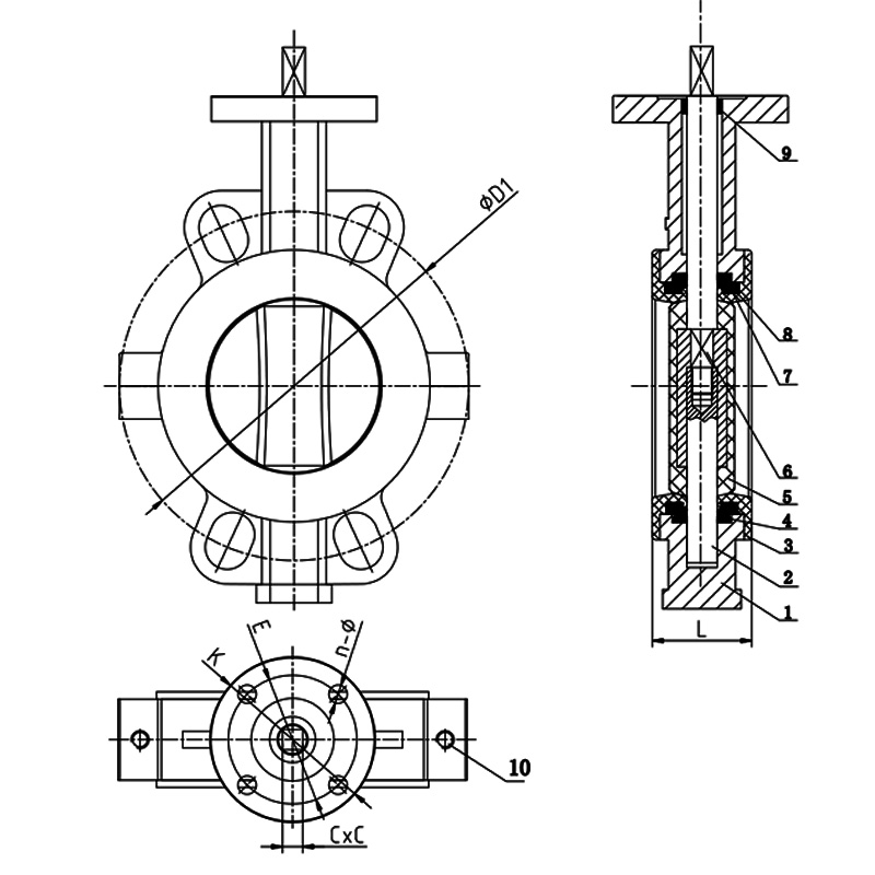 PTFE-Coated-Wafer-Butterfly-Valve-Drawing